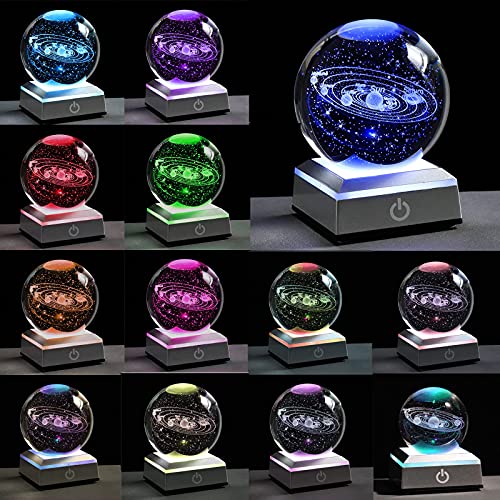 Qianwei 3d Solar System Model Crystal Ball 80mm 3.15inch - Outer Space Astronomy Gifts Room Decor Crystal Sphere Unique Gifts For Men Him Best Birthday Dad Physics Science Teacher Night Light Planet Lamp - Image 3