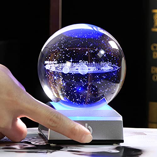 Qianwei 3d Solar System Model Crystal Ball 80mm 3.15inch - Outer Space Astronomy Gifts Room Decor Crystal Sphere Unique Gifts For Men Him Best Birthday Dad Physics Science Teacher Night Light Planet Lamp - Image 2