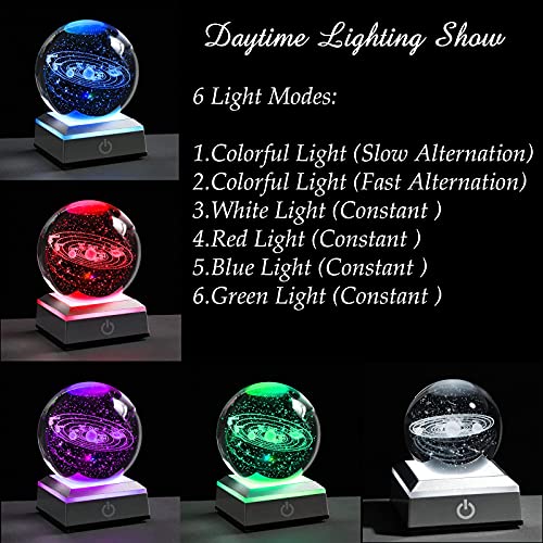 Qianwei 3d Solar System Model Crystal Ball 80mm 3.15inch - Outer Space Astronomy Gifts Room Decor Crystal Sphere Unique Gifts For Men Him Best Birthday Dad Physics Science Teacher Night Light Planet Lamp - Image 4