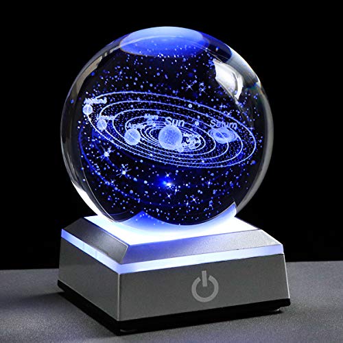 Qianwei 3d Solar System Model Crystal Ball 80mm 3.15inch - Outer Space Astronomy Gifts Room Decor Crystal Sphere Unique Gifts For Men Him Best Birthday Dad Physics Science Teacher Night Light Planet Lamp - Image 1
