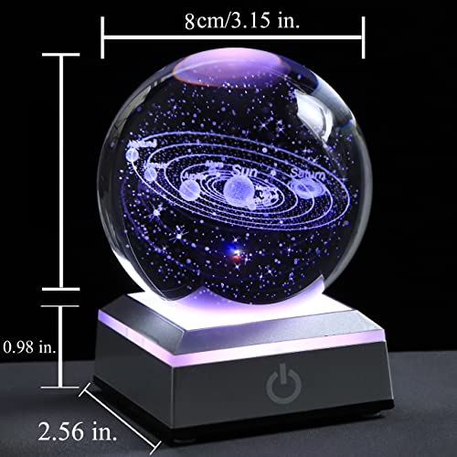 Qianwei 3d Solar System Model Crystal Ball 80mm 3.15inch - Outer Space Astronomy Gifts Room Decor Crystal Sphere Unique Gifts For Men Him Best Birthday Dad Physics Science Teacher Night Light Planet Lamp - Image 5