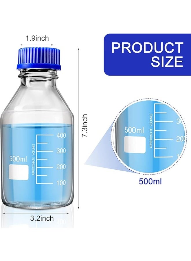 Protect Reagent Bottle 500ml ,Blue Screw Cap,Round Glass Media Storage Bottles 500ml Glass Bottles with Borosilicate Media with Blue Screw Cap GL45 for Reactive Liquids Lab Water - Image 3