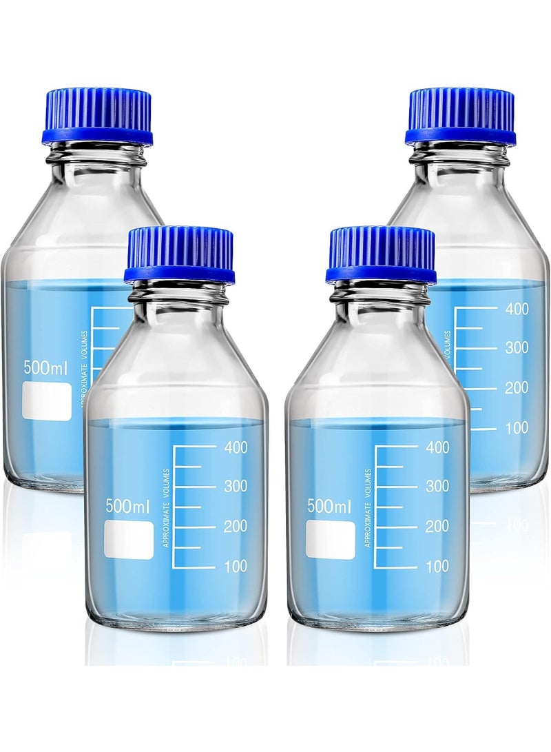 Protect Reagent Bottle 500ml ,Blue Screw Cap,Round Glass Media Storage Bottles 500ml Glass Bottles with Borosilicate Media with Blue Screw Cap GL45 for Reactive Liquids Lab Water - Image 1