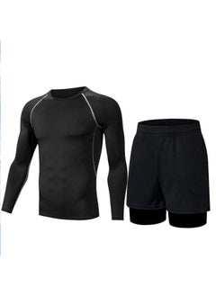 Swimwear Men's Anti-embarrassment Shorts Swimming Trunks Equipment Sunscreen Full Body Hot Spring Swimwear Men's Suit Summer-Color:Sci-fi Long Sleeves + Double-layer Swimming Trunks -Size:3xl