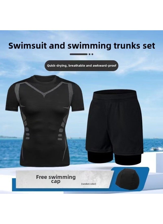 Generic - Swimwear Men's Anti-embarrassment Shorts Swimming Trunks Equipment Sunscreen Full Body Hot Spring Swimwear Men's Suit Summer-Color:Sci-fi Long Sleeves + Double-layer Swimming Trunks -Size:3xl - Image 1