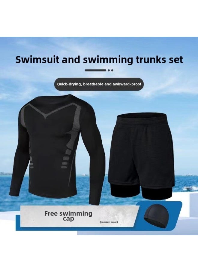 Generic - Swimwear Men's Anti-embarrassment Shorts Swimming Trunks Equipment Sunscreen Full Body Hot Spring Swimwear Men's Suit Summer-Color:Sci-fi Long Sleeves + Double-layer Swimming Trunks -Size:3xl - Image 1