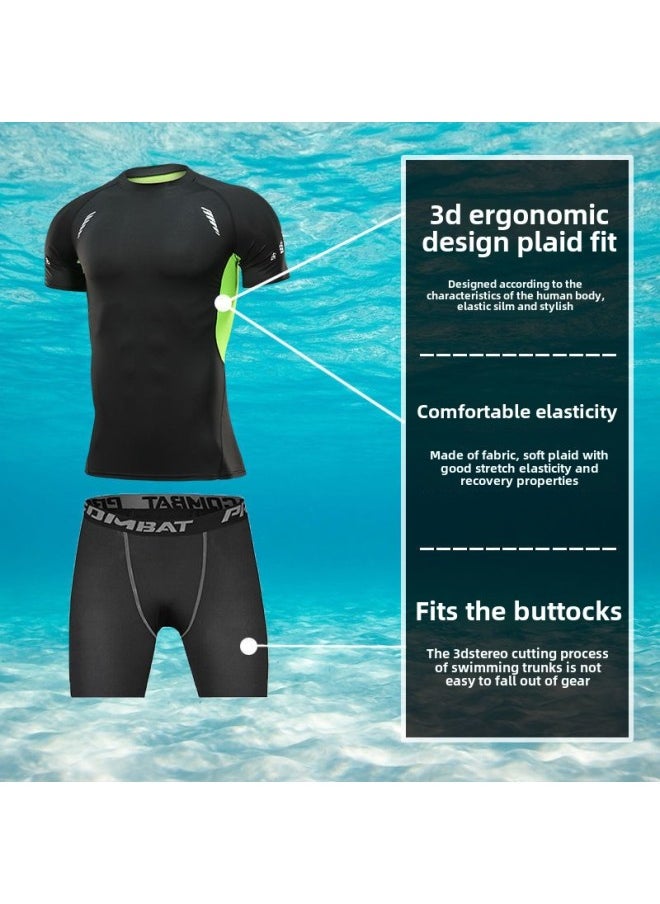 Generic - Swimwear Men's Anti-embarrassment Shorts Swimming Trunks Equipment Sunscreen Full Body Hot Spring Swimwear Men's Suit Summer-Color:Sci-fi Long Sleeves + Double-layer Swimming Trunks -Size:3xl - Image 1