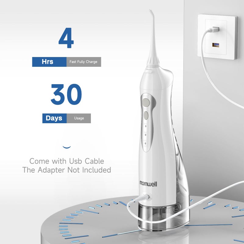 Mornwell Water Flosser Cordless, Mornwell Water Flossers for Teeth - 300ML Tank and 4 Jet Tips, 3 Modes Portable Dental Oral Irrigator, Braces Care, Rechargeable Waterproof Portable Water Flosser, White - Image 5
