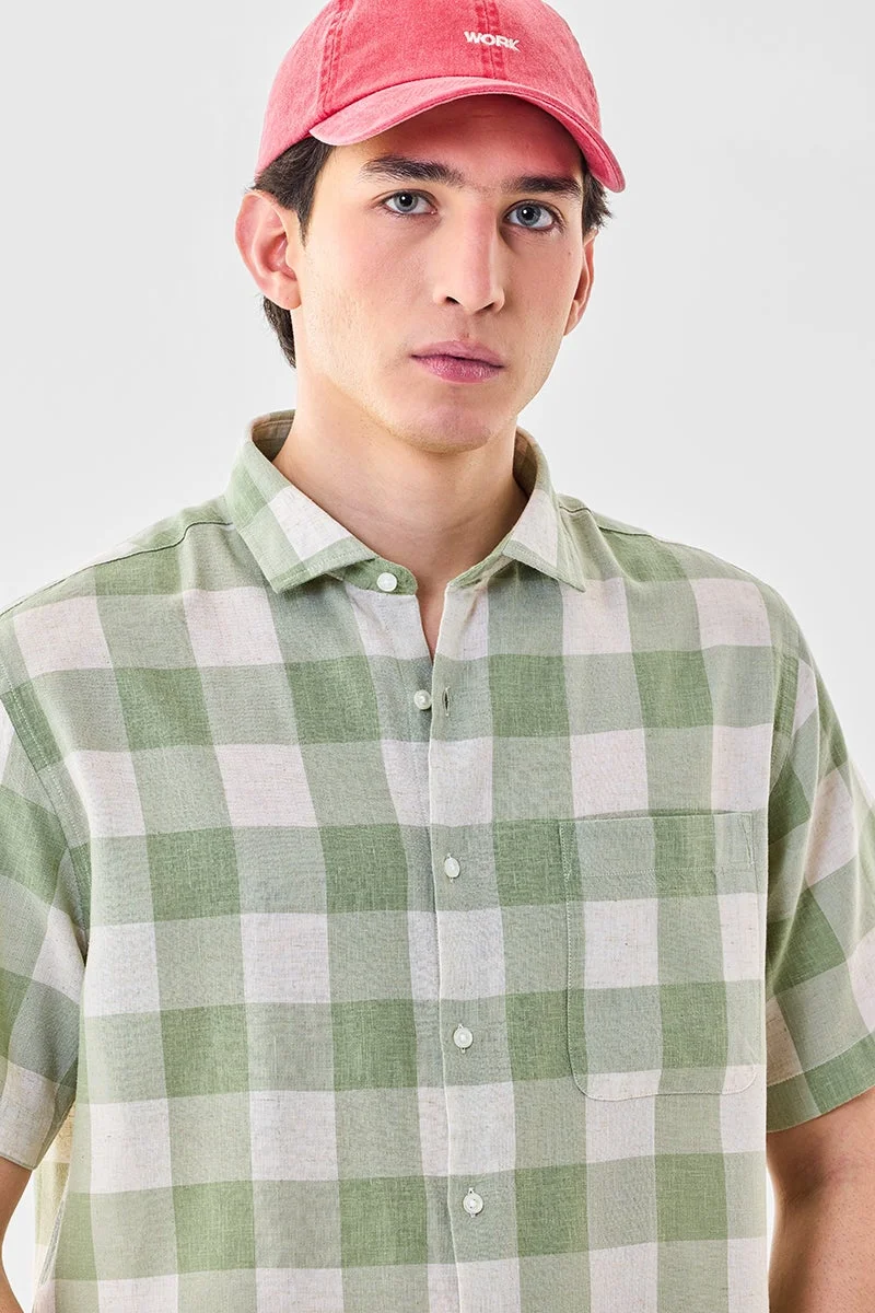 سنيتش Green Checkered Half Sleeve Regular Fit Shirt