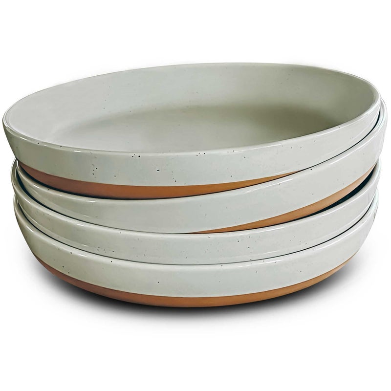 Mora Ceramic Flat Pasta Bowl Set of 4-35oz, Microwave Safe Plate with High Edge - Modern Porcelain Dinnerware for Kitchen and Eating, Large Wide Bowls/Plates for Serving Dinner, Salad, etc- Grey - Image 1