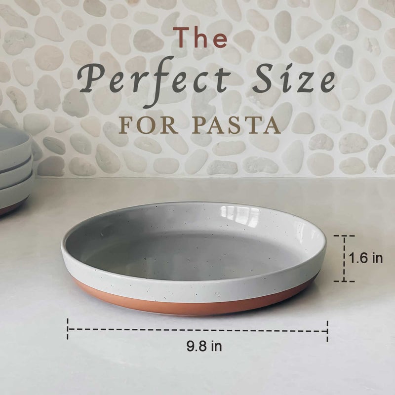 Mora Ceramic Flat Pasta Bowl Set of 4-35oz, Microwave Safe Plate with High Edge - Modern Porcelain Dinnerware for Kitchen and Eating, Large Wide Bowls/Plates for Serving Dinner, Salad, etc- Grey - Image 2