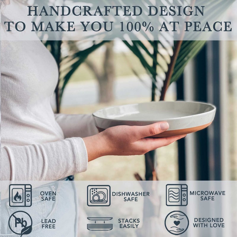 Mora Ceramic Flat Pasta Bowl Set of 4-35oz, Microwave Safe Plate with High Edge - Modern Porcelain Dinnerware for Kitchen and Eating, Large Wide Bowls/Plates for Serving Dinner, Salad, etc- Grey - Image 3