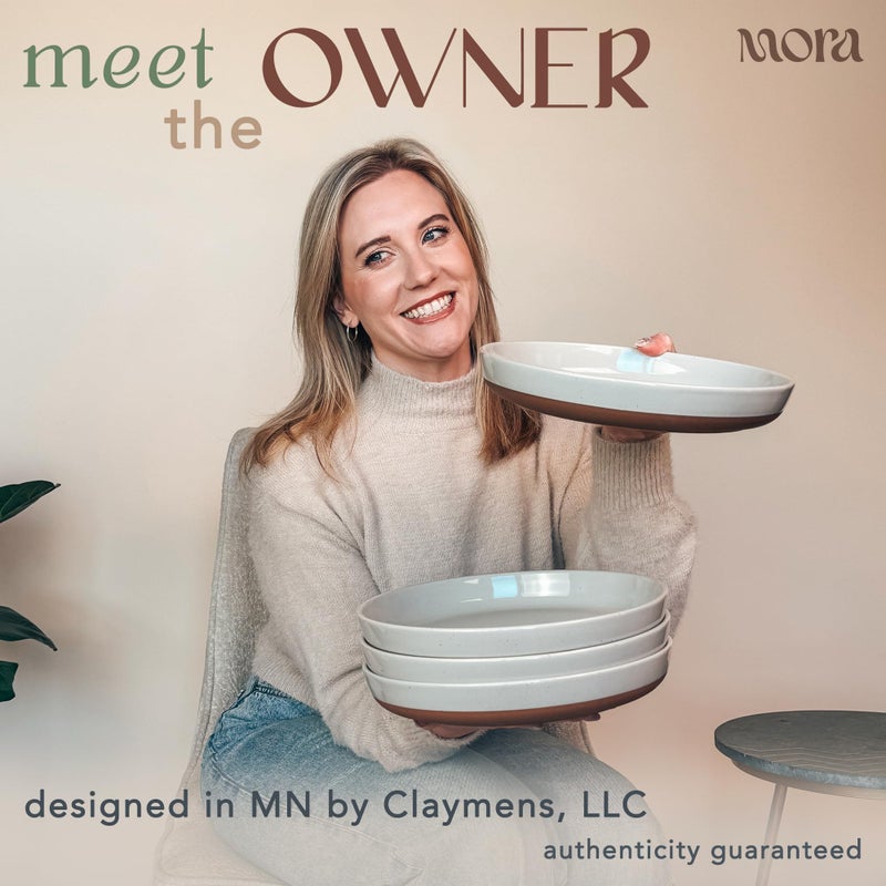 Mora Ceramic Flat Pasta Bowl Set of 4-35oz, Microwave Safe Plate with High Edge - Modern Porcelain Dinnerware for Kitchen and Eating, Large Wide Bowls/Plates for Serving Dinner, Salad, etc- Grey - Image 4