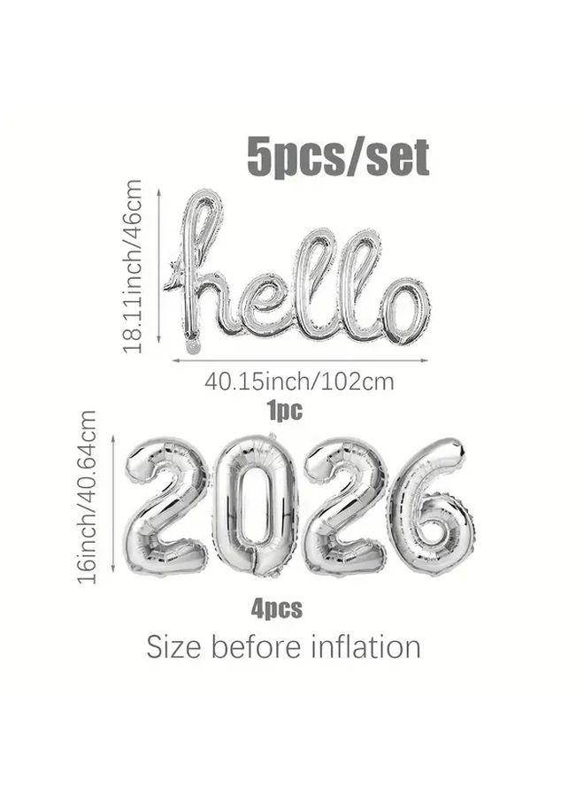 5pcs Silvery New Year Foil Balloon Set With 2026 Numbers And Base - Image 3