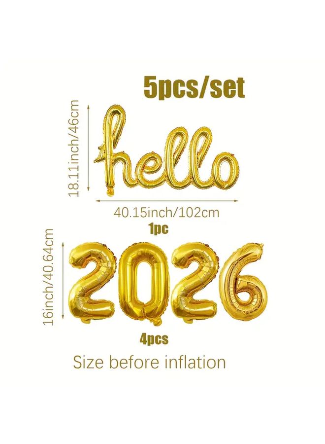 5pcs Silvery New Year Foil Balloon Set With 2026 Numbers And Base - Image 4