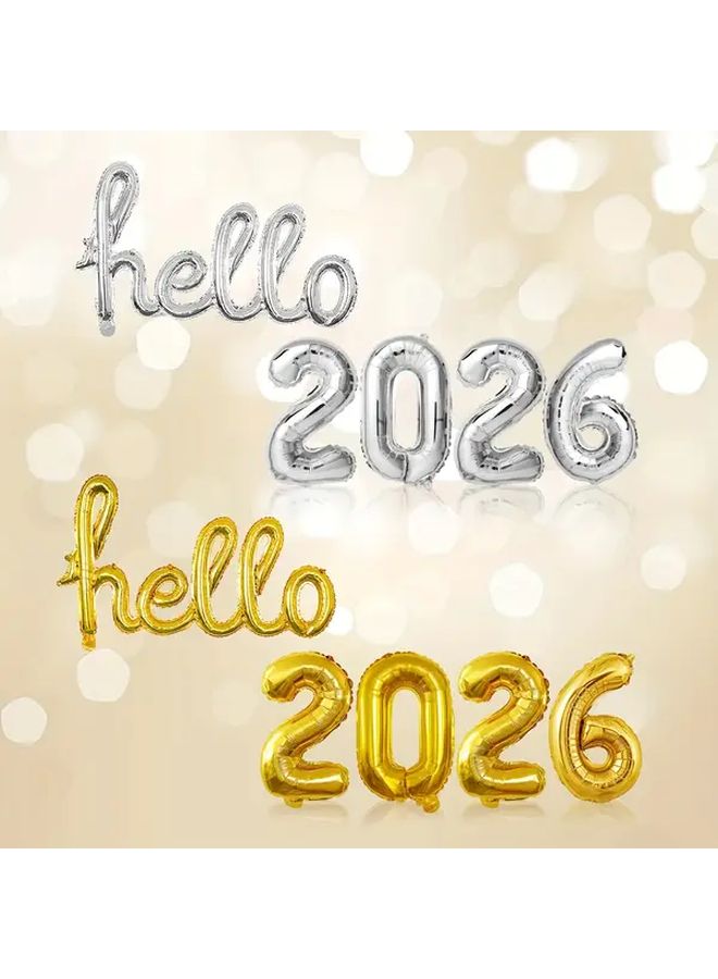 5pcs Silvery New Year Foil Balloon Set With 2026 Numbers And Base - Image 1
