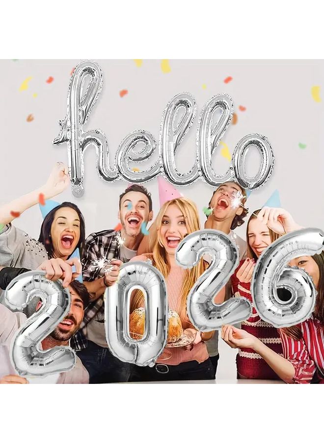 5pcs Silvery New Year Foil Balloon Set With 2026 Numbers And Base - Image 2
