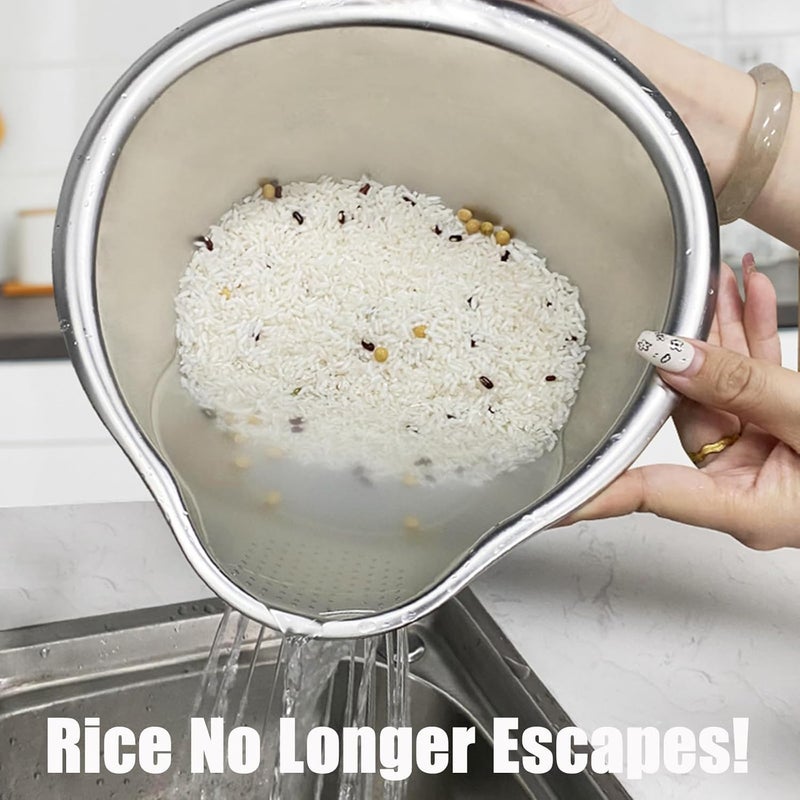 DOPMEP Rice Washing Bowl with Strainer Small Quinoa Washer Bowl Stainless Steel Side Drainers Colander for Cleaning Fruits Vegetables and Beans Versatile Kitchen Tool - Image 2