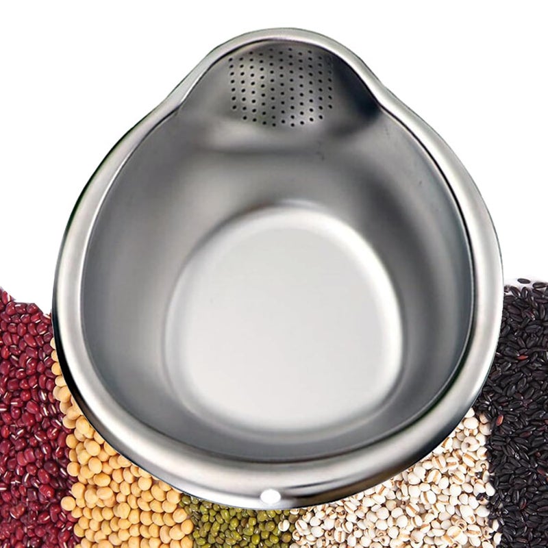 DOPMEP Rice Washing Bowl with Strainer Small Quinoa Washer Bowl Stainless Steel Side Drainers Colander for Cleaning Fruits Vegetables and Beans Versatile Kitchen Tool - Image 1