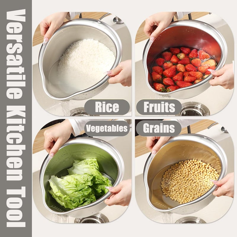 DOPMEP Rice Washing Bowl with Strainer Small Quinoa Washer Bowl Stainless Steel Side Drainers Colander for Cleaning Fruits Vegetables and Beans Versatile Kitchen Tool - Image 4