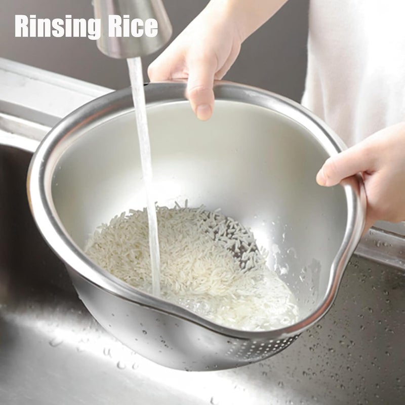 DOPMEP Rice Washing Bowl with Strainer Small Quinoa Washer Bowl Stainless Steel Side Drainers Colander for Cleaning Fruits Vegetables and Beans Versatile Kitchen Tool - Image 3