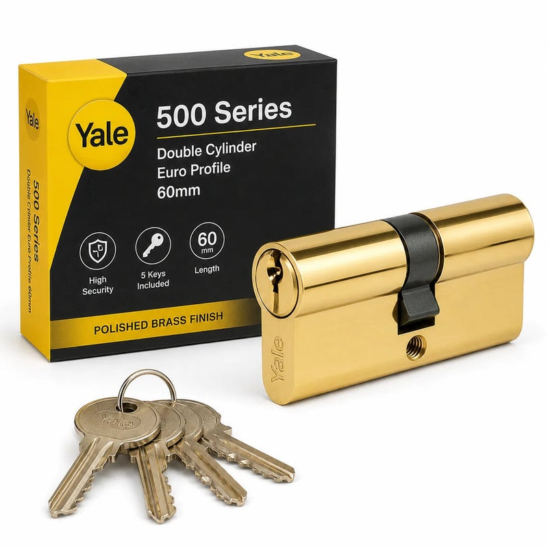 Yale 500 Series Double Euro Profile Cylinder, 60 mm, Polished Brass Finish, Operable from Both Sides, for Mortice and Multipoint Locks on Wooden and uPVC Doors, Supplied with Keys, Yale Quality