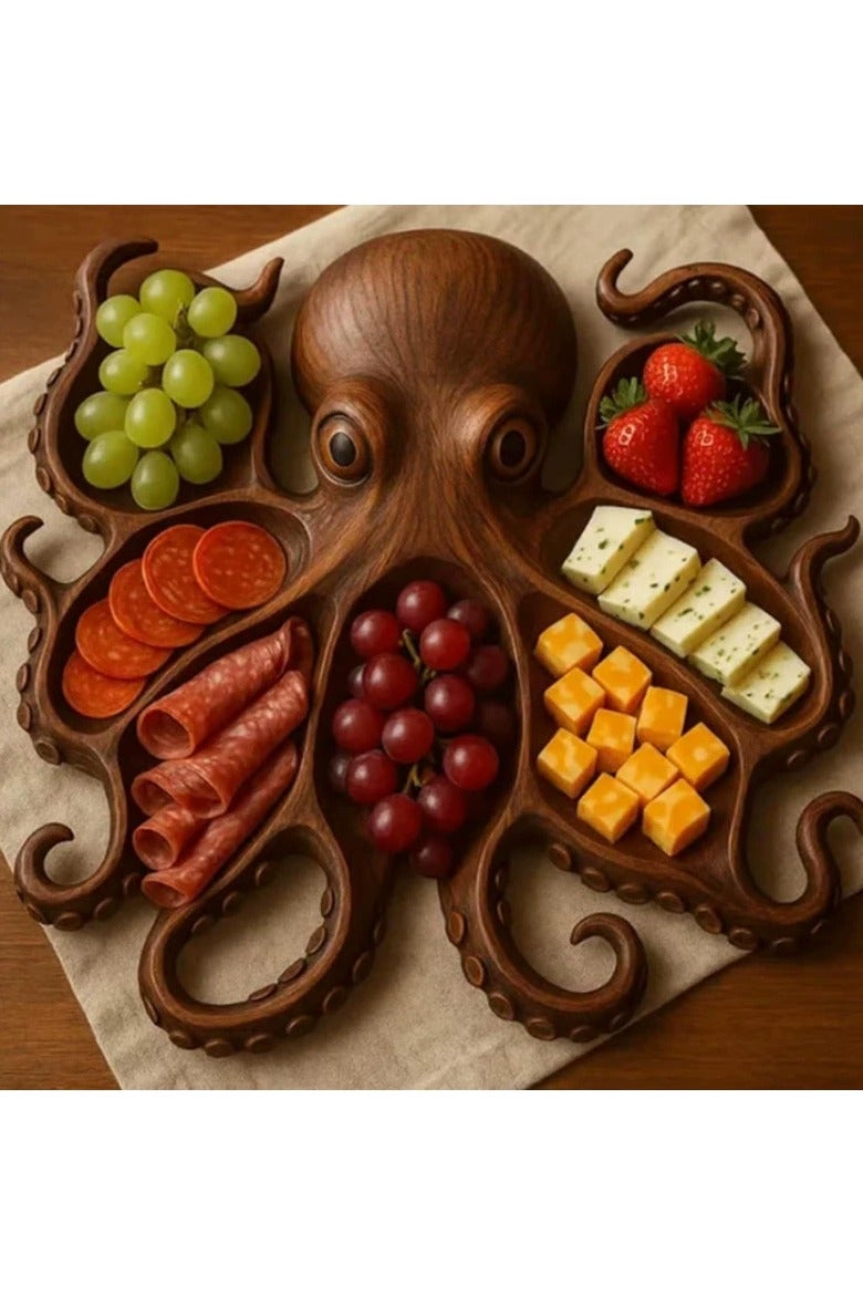general Octopus Charcuterie Platter, Ocean Themed Cheese Bread Board, Novelty Unique Serving Tray Board for Cheese Meats Fruit, Kraken Design Wood Serving Tray, Unique Gift for Seafood Lovers