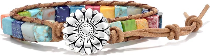 sedmart 7 Chakra Bracelets for Women with Real Stones Leather Wrap Healing Bead Bracelet Women Men Boho Friendship Jewelry - Image 1