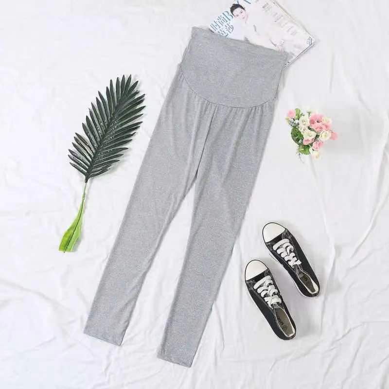 Maternity Cotton Hoodie Color-Block Long Sleeve Grey 9-point belly pants 