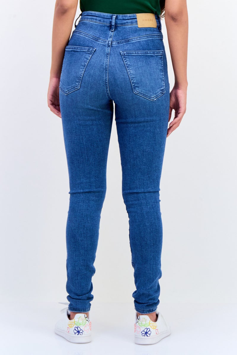 VERO MODA Women Skinny Fit High Rise Stretchable Jeans, Medium Blue - Image 4