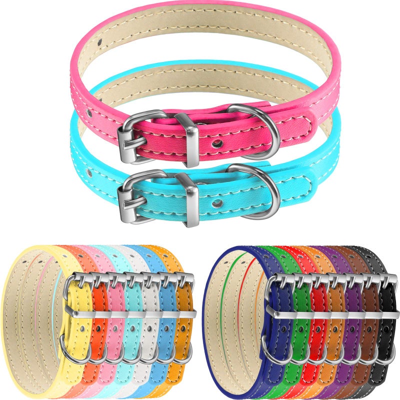 Weewooday 16 Pieces PU Puppy Cat Collar Leather Adjustable Kitten Big Cat Collar Small Pet Collars Colorful Safety Puppy Identification Collar for Small Dogs Cats, 16 Colors and 6-9 Inch - Image 2