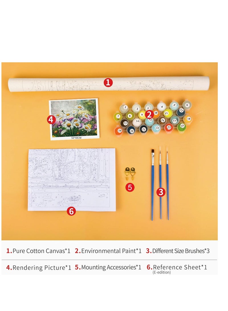 SYOSI لوحة أزهار باللون رقمياً للبالغين، مجموعة رسم باللون رقمياً للمبتدئين على قماش الرسم مع فراشي وأصباغ أكريليك هدايا فنية وحرفية 16"x20" (بدون إطار) - Image 5