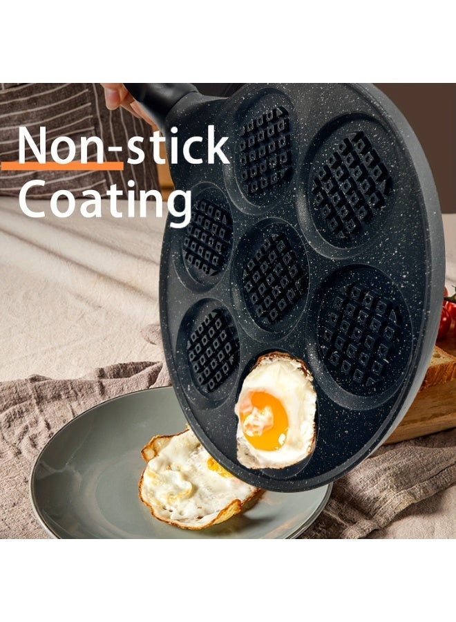 فطائرة الفطائرة غير اللاصقة والوافل - 7 ثقب صب الألومنيوم فطور سكيلت مع طلاء غير لاصق ، حتى توزيع الحرارة ، وتصميم نظيف سهل - مثالي للوجبات العائلية ، والاستخدام التجاري ، والطهي السريع للفطائرة 3 بوصة - Image 4