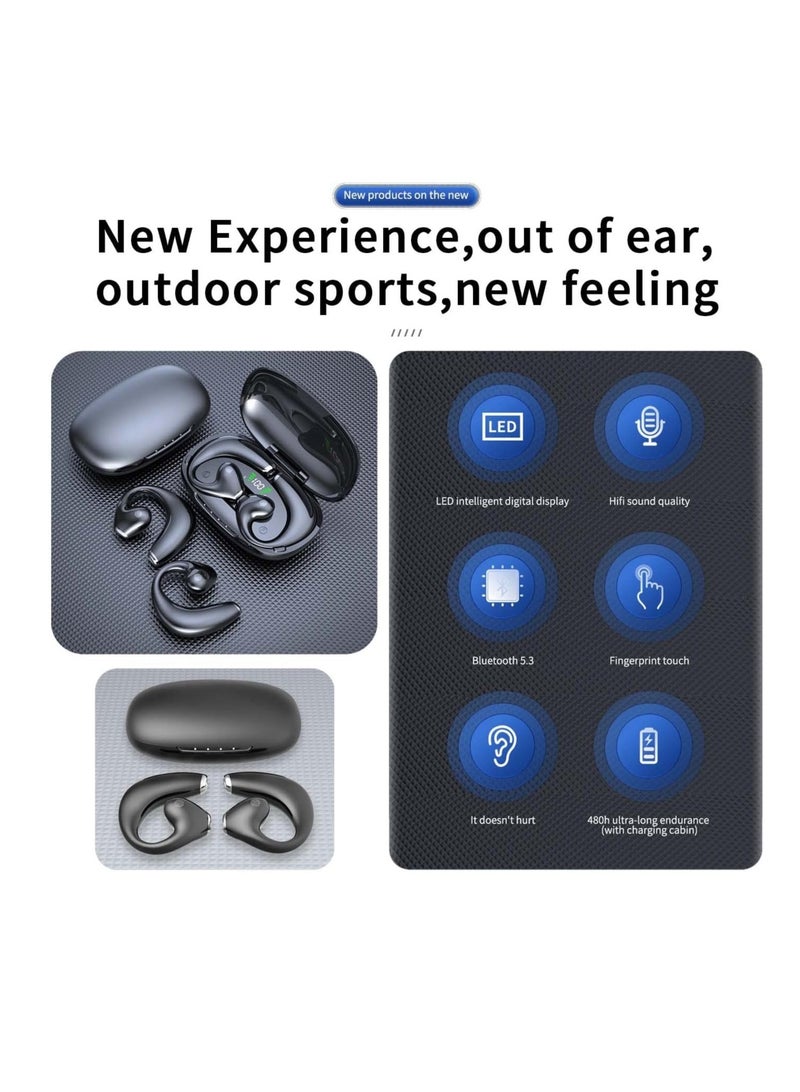 Furtey Open Ear Bluetooth Headphones Wireless Ear Clip Bone Conduction Headphones with Earhook Waterproof Bluetooth Earphones Built in Mic with Charging Case - Image 2