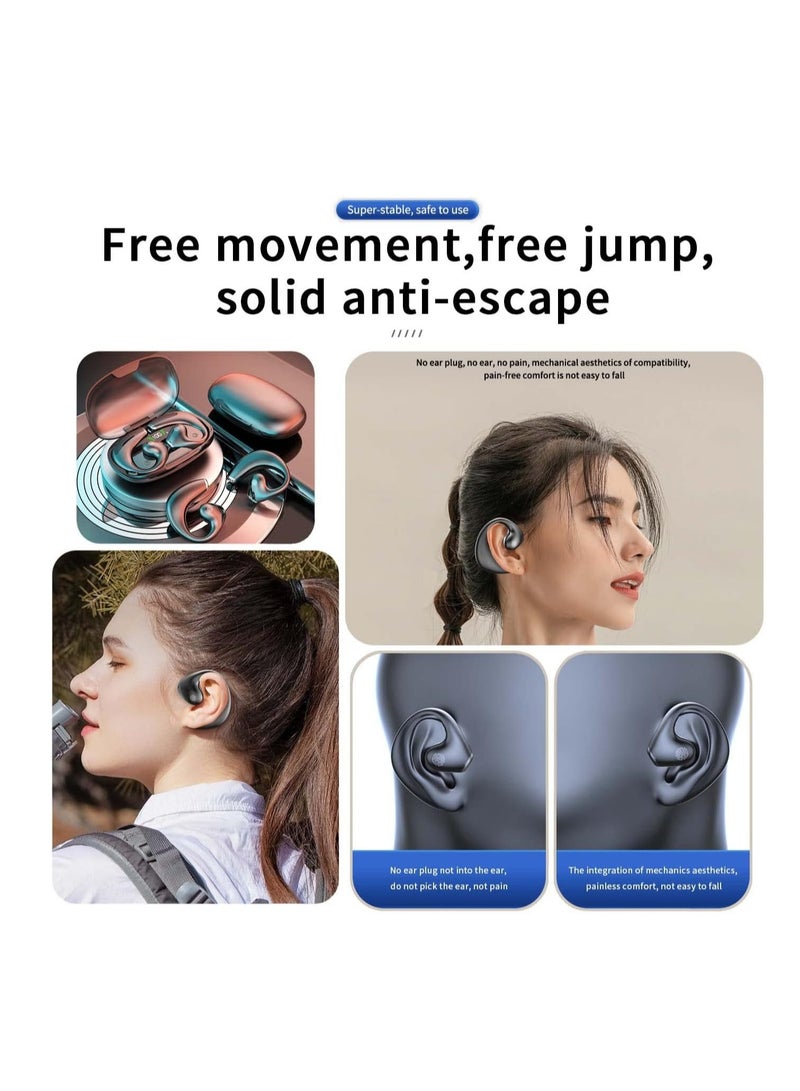 Furtey Open Ear Bluetooth Headphones Wireless Ear Clip Bone Conduction Headphones with Earhook Waterproof Bluetooth Earphones Built in Mic with Charging Case - Image 4