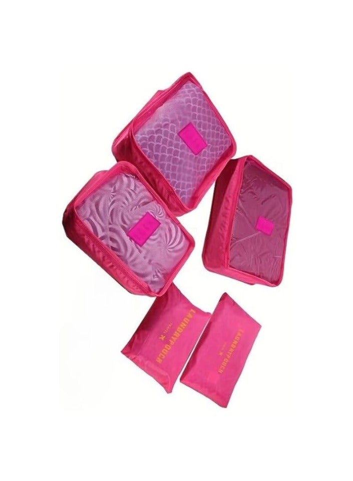 Mawan Pink 6 PCS Travel Storage Bags Set Clothes Tidy Packing Cubes Luggage Organizer Pouch Waterproof Oxford Mesh Cloth Travel Bag Organizer 