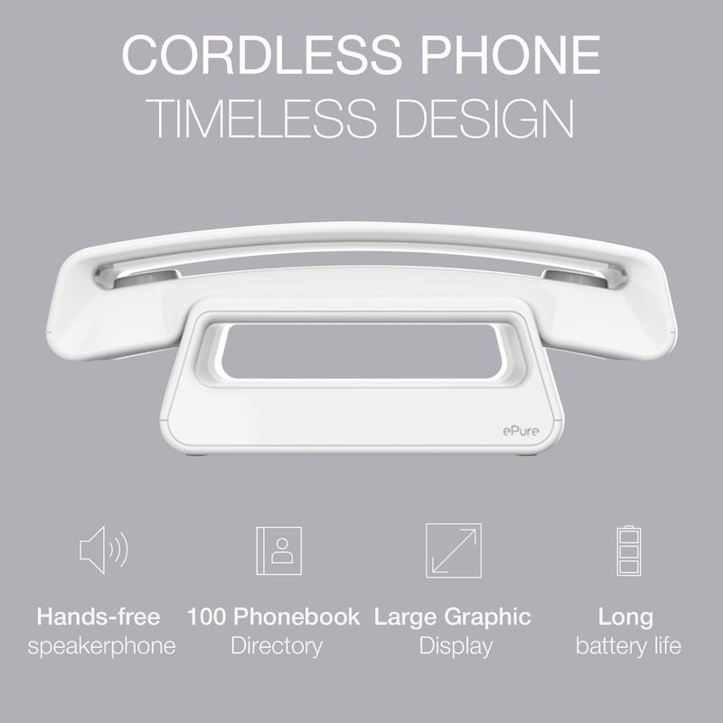 ALCATEL ePure Iconic - Cordless Phone DECT - Classic Design - Large Highly Legible GraphicDisplay - Handsfree - Call Barring - White - Image 2