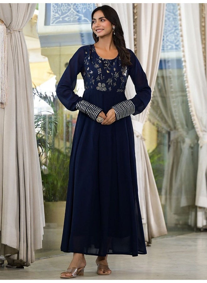 AKS Navy Blue Sequinned Maxi Dress  - Image 4