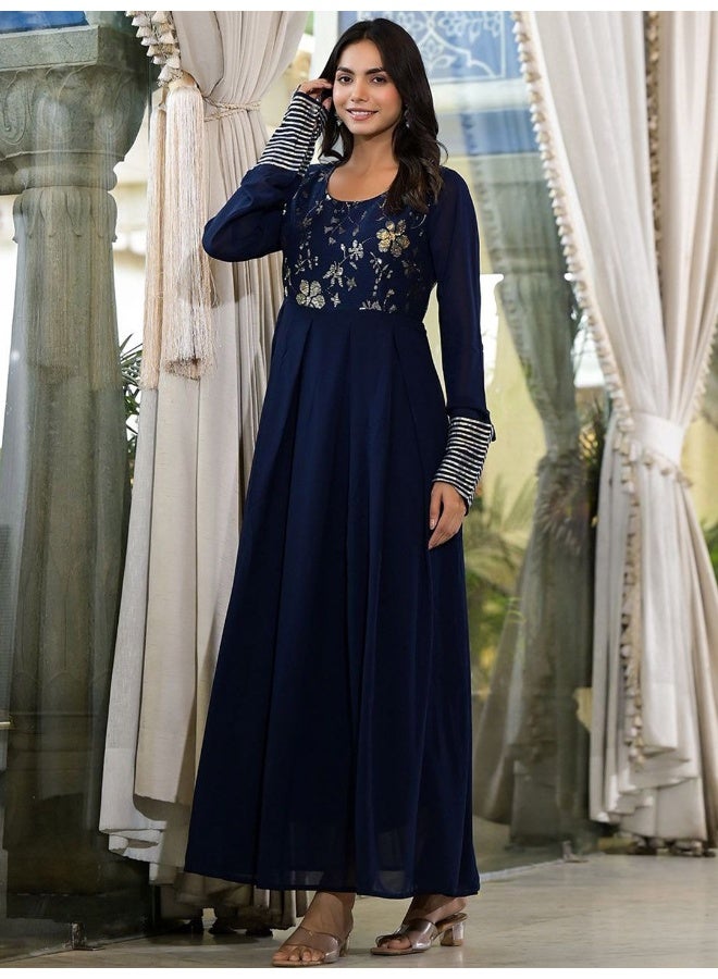AKS Navy Blue Sequinned Maxi Dress  - Image 1