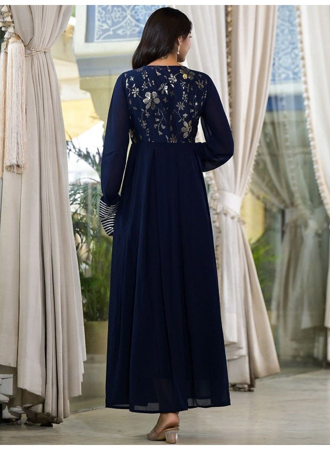AKS Navy Blue Sequinned Maxi Dress  - Image 5