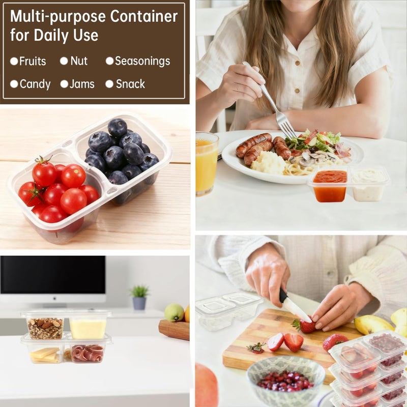 HIFFION 15 Pack Reusable Snack Containers with Lids, Double Compartment Condiment Snack Pack Containers, Reusable Snack Packs, 2 Compartment Snack Containers for Meal Prep, Take-out, Party & Travel-7oz - Image 5
