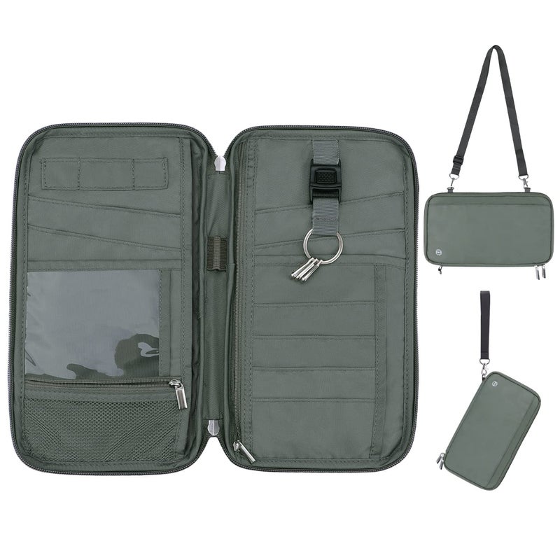 WALNEW RFID Family Passport Holder Wallet with Tracker/AirTag Holder, Travel Document Organizer Zipper Pouch with Wristlet and Cross Body Straps for Women Men - Image 1