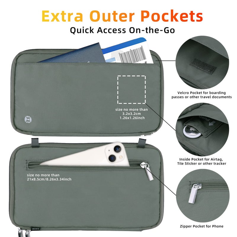 WALNEW RFID Family Passport Holder Wallet with Tracker/AirTag Holder, Travel Document Organizer Zipper Pouch with Wristlet and Cross Body Straps for Women Men - Image 5