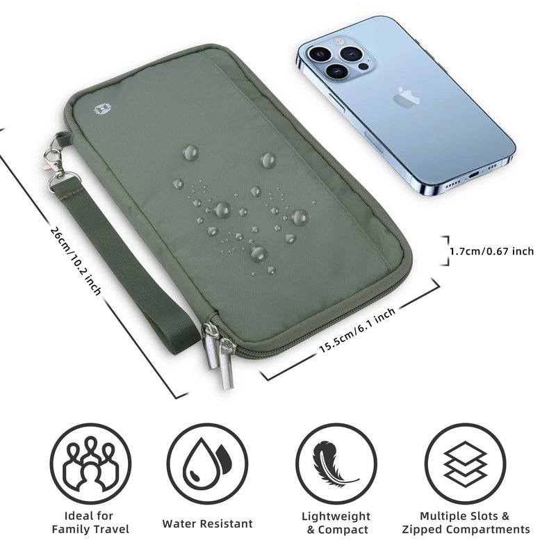 WALNEW RFID Family Passport Holder Wallet with Tracker/AirTag Holder, Travel Document Organizer Zipper Pouch with Wristlet and Cross Body Straps for Women Men - Image 2