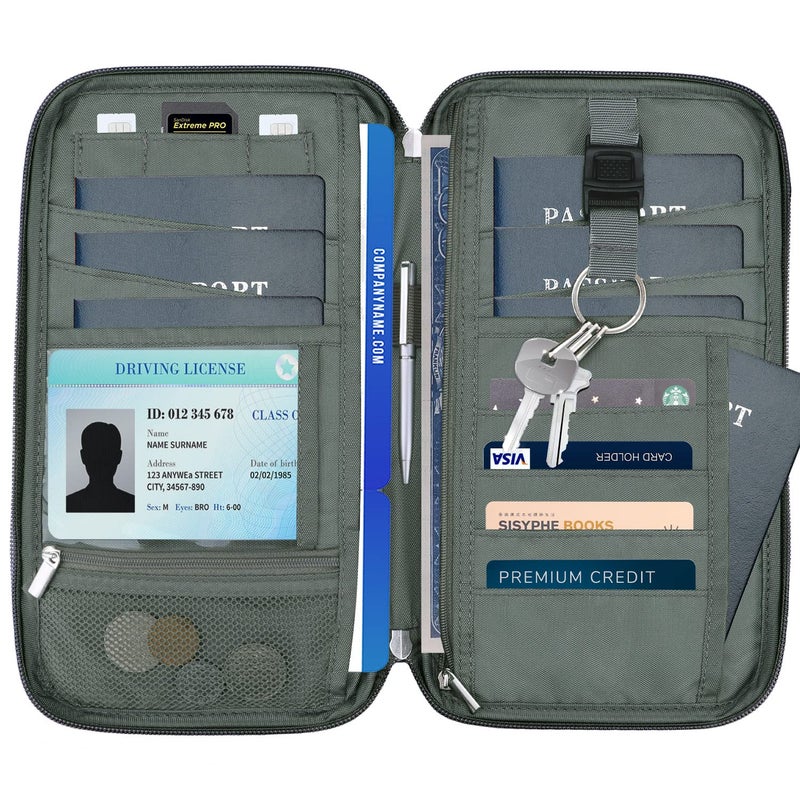 WALNEW RFID Family Passport Holder Wallet with Tracker/AirTag Holder, Travel Document Organizer Zipper Pouch with Wristlet and Cross Body Straps for Women Men - Image 3