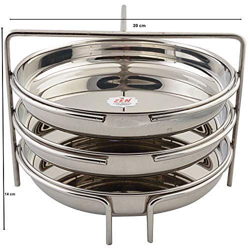 Jain Stainless Steel Dhokla Stand (Big Size) with 3 Plates | South Indian Thatte Idly Maker Steaming Utensil | Plate Diamter 19cm, Pack Of 1 Silver Color - [ Stand Height 15cm: Stand Width 19cm] - Image 2