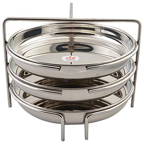 Jain Stainless Steel Dhokla Stand (Big Size) with 3 Plates | South Indian Thatte Idly Maker Steaming Utensil | Plate Diamter 19cm, Pack Of 1 Silver Color - [ Stand Height 15cm: Stand Width 19cm] - Image 1