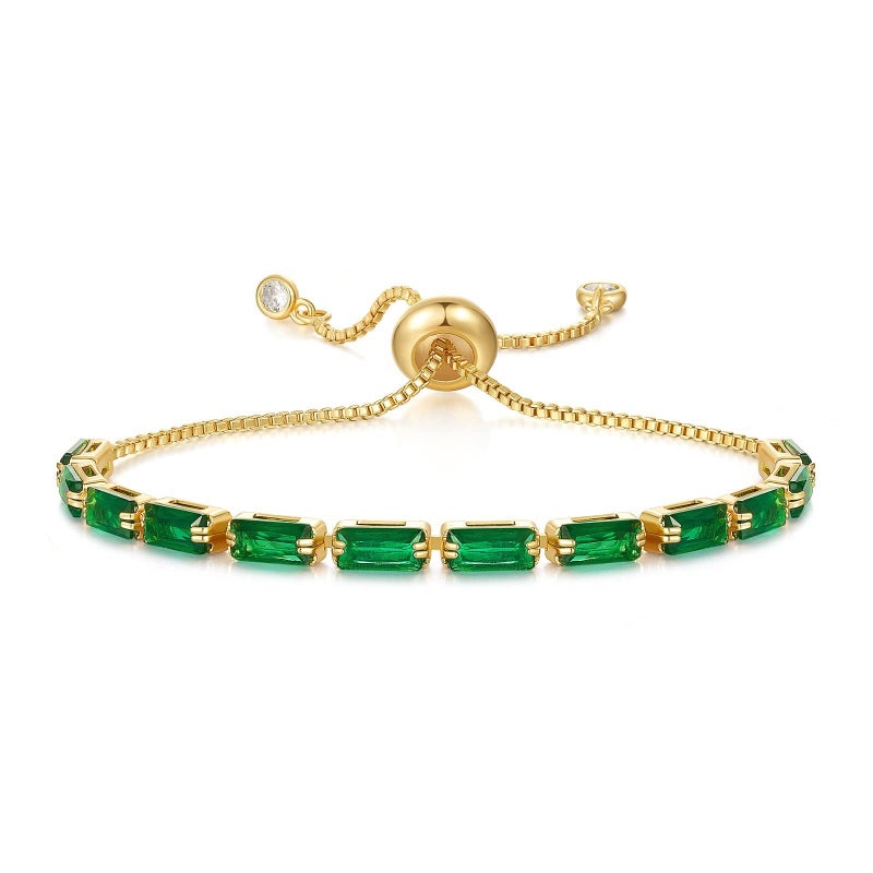 KissYan Tennis Bracelet for Women, 14K Gold Plated Cubic Zirconia Adjustable Slider Bracelets Classic Trendy Jewelry Gift(Green) - Image 1