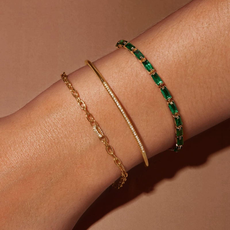 KissYan Tennis Bracelet for Women, 14K Gold Plated Cubic Zirconia Adjustable Slider Bracelets Classic Trendy Jewelry Gift(Green) - Image 4
