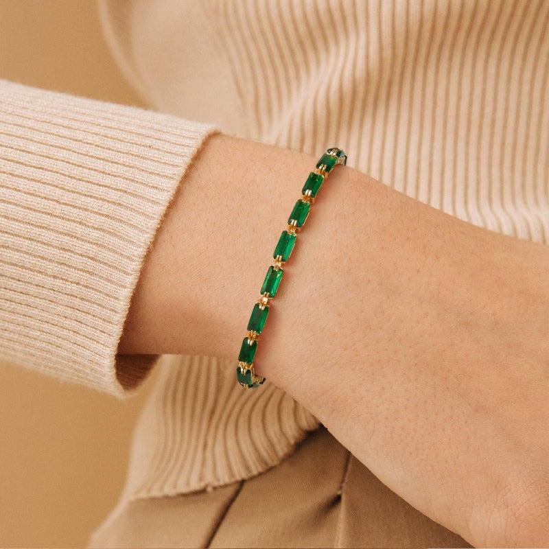 KissYan Tennis Bracelet for Women, 14K Gold Plated Cubic Zirconia Adjustable Slider Bracelets Classic Trendy Jewelry Gift(Green) - Image 3